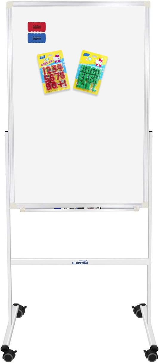 H-Qprobd 24"x36" Dry Erase Board with Stand - Adjustable Height Double Side Mobile Magnetic Rolling Whiteboard on Wheels for Home, Office & School-DeskLoop Office