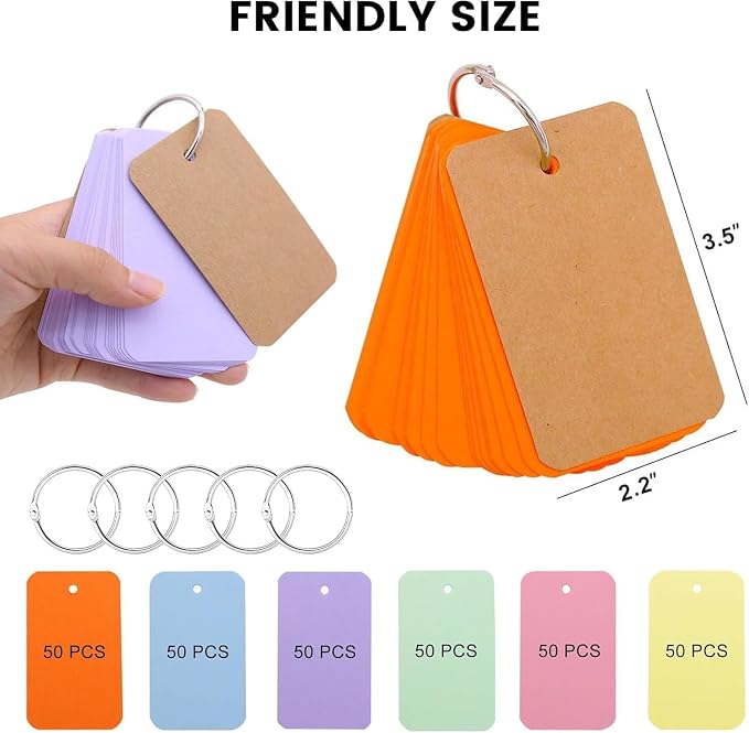 Koogel 300PCS Flash Cards with Key Ring, Colored Index Cards - Image 6