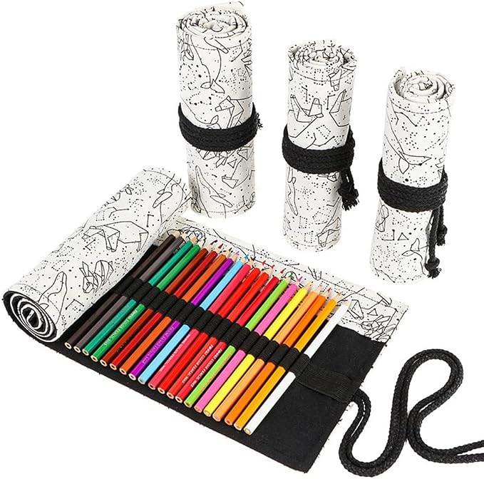DIYOMR 24/36/72 Slots Pencil Wrap Pencil Rolls, Artist Colored Pencils Roll Up by DIYOMR