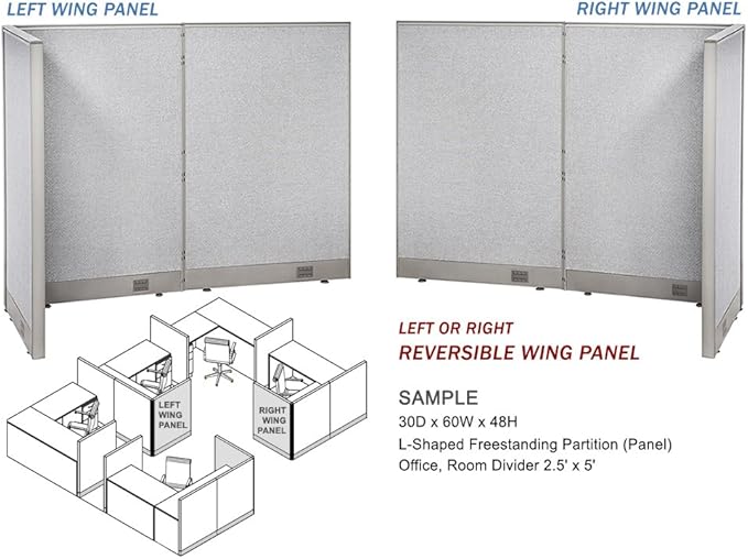 GOF Freestanding L Shaped Office Partition, Large Fabric Room Divider Panel, 30" D x 60" W x 72" H