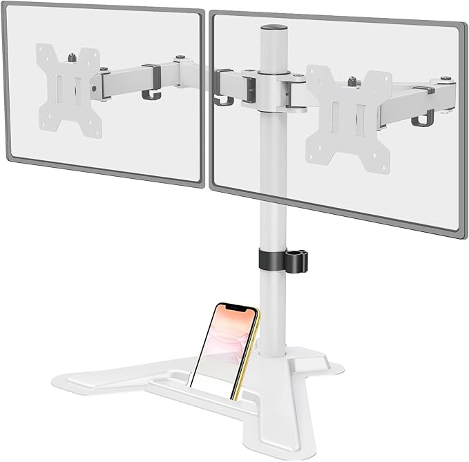 MOUNT PRO Dual Monitor Stand, Free-Standing Full Motion Monitor Desk Mount Fits 2 Screens up to 27 inches,17.6lbs with Height Adjustable, Swivel, Tilt, Rotation, VESA 75x75 100x100,White-DeskLoop Office