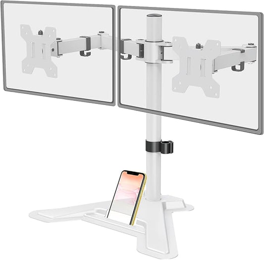MOUNT PRO Dual Monitor Stand, Free-Standing Full Motion Monitor Desk Mount Fits 2 Screens up to 27 inches,17.6lbs with Height Adjustable, Swivel, Tilt, Rotation, VESA 75x75 100x100,White-DeskLoop Office