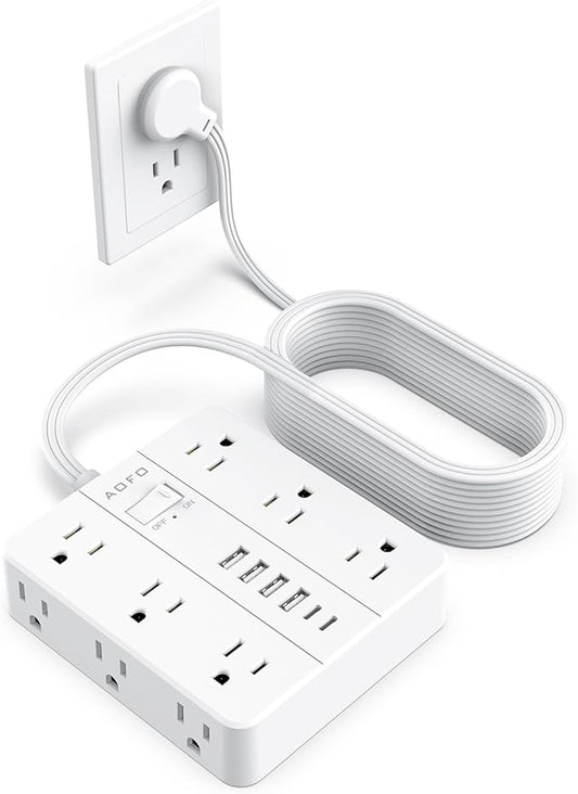 20FT Surge Protector Power Strip,12 AC Outlets with 6 USB Ports (2 USB-C), Flat Plug Extension Cord with Multiple Outlets, Wall Mount for Home Office,Dorm, White-DeskLoop Office