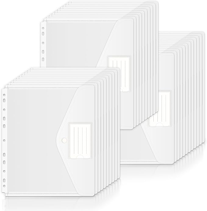 HOUYEE 48 Pack Clear Binder Pocket, 11 Holes Heavy-Duty Plastic Binder Pouch by HOUYEE