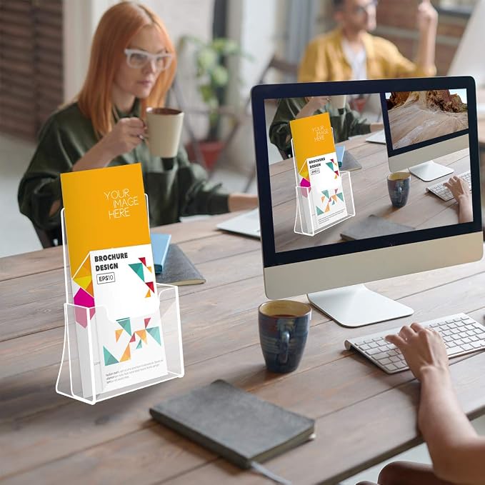 NIUBEE Acrylic Brochure Holder for 4’’ Trifold Pages, 50% Thicker Countertop - Image 5
