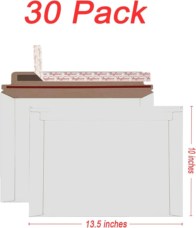 Bonfasvo Rigid Mailers 30 Pack 10 x 13.5 inches White Self Seal Stay Flat Bulk - Image 2