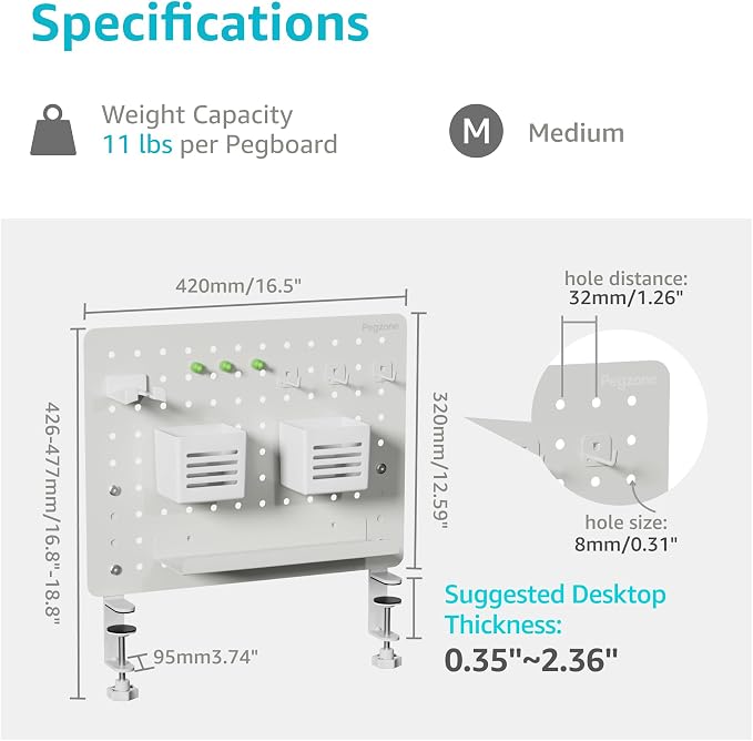 PEGZONE Clamp-on Desk Pegboard, Desk Organizer - Image 6
