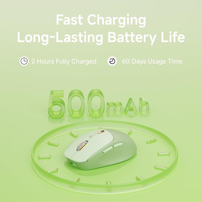 EWEADN Q5 Wireless Mouse, Bluetooth & 2.4G Quiet Computer Mouses with 1600 DPI, Battery Level Display, Ergonomic Office Mouse,6 Button Portable Cute Cordless Mice for Laptop/PC/Mac- Green-DeskLoop Office
