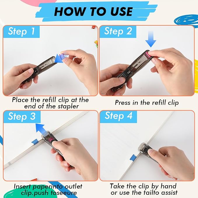 2 Pcs Portable Binder Clip Stapler, Reusable Handheld Paper Clam Clip Dispenser - Image 3