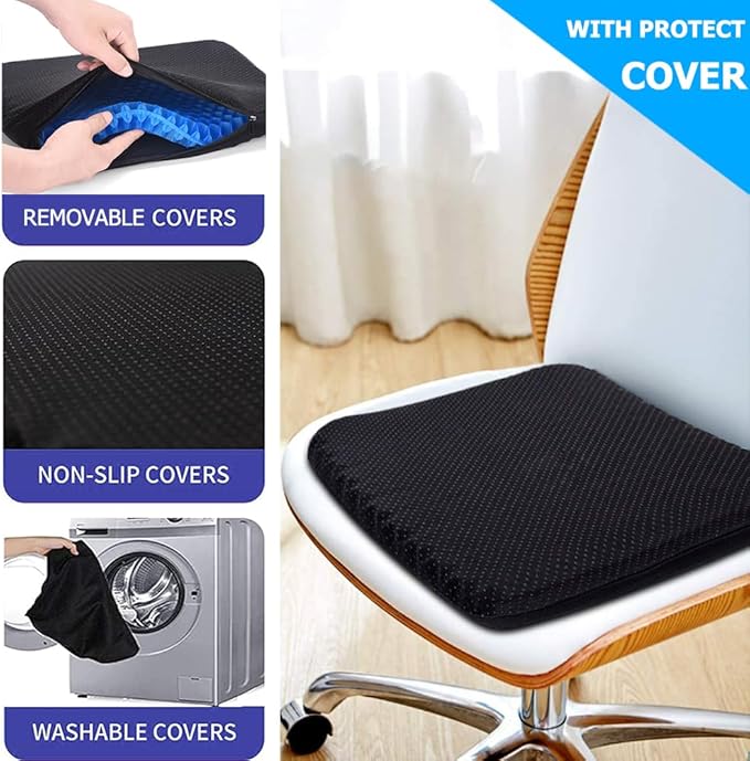 Gel Seat Cushion, Double Thick Egg Gel Cushion for Pressure Pain Relief, Breathable Wheelchair Cushion Chair Pads for Car Seat Office Chair (16x14x1.65inch)-DeskLoop Office