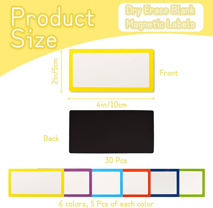 Dry Erase Magnets Blank Lables, 30 Pack Colorful Reusable Magnetic Labels - Image 2