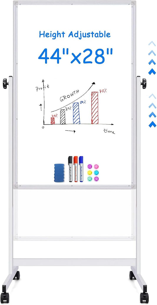 maxtek Rolling White Board, 44 x 28 Height Adjustable Whiteboard on Wheels by Maxtek