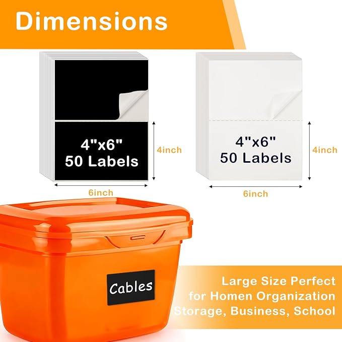 4x6 Inch Removable Storage Bin Labels 100 Pcs and 2 Markers, Water Oil Tear - Image 6