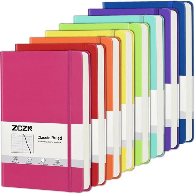 ZCZN 8 Pack Hardcover Journal Notebooks, 8 Colors, A5 Lined Journals by ZCZN