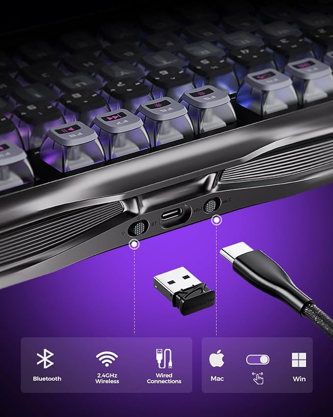 GravaStar Mercury K1 Pro Wireless Mechanical Gaming Keyboard, 75% Layout RGB Custom Keyboard, Electroplated Glossy Frame, Hot-Swappable Linear Switches – Cyberpunk Edition-DeskLoop Office