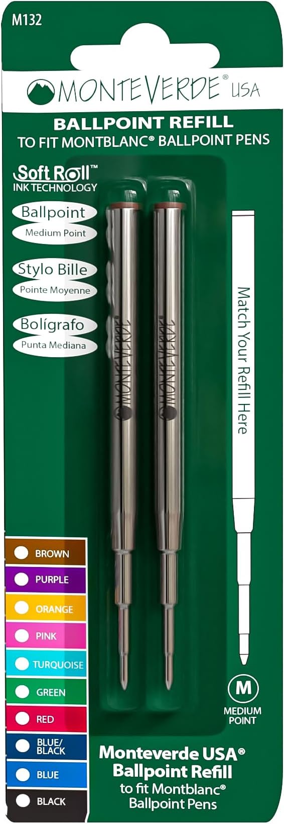 Monteverde USA Soft Ballpoint Refills to Fit Montblanc Pens, Medium Point Brown by Monteverde