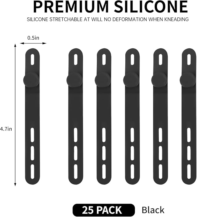 Oligei 25 Pcs Silicone Cable Ties, Cable Ties Reusable, High Elasticity Cord - Image 2