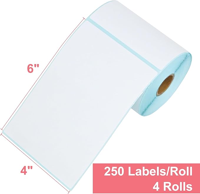 L LIKED 4"x 6" Direct Thermal Labels White Perforated Shipping Labels,250 Labels per Roll,4 Rolls-DeskLoop Office