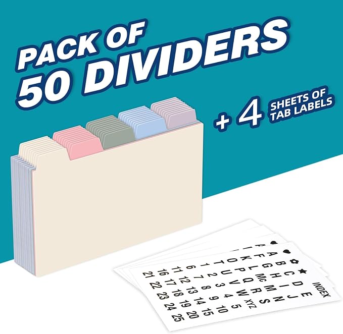 Chell 3x5 Plastic Index Card Dividers, Morandi Colors, Heavyweight Poly Index - Image 2