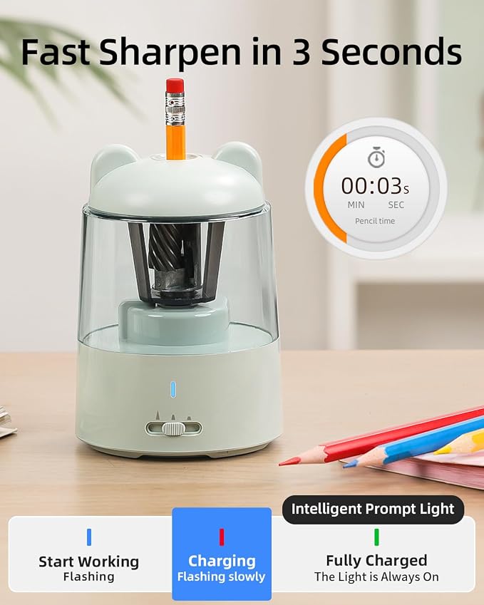 ZMOL Colored Pencil Sharpener, Rechargeable Electric Pencil Sharpener, Auto Stop - Image 6