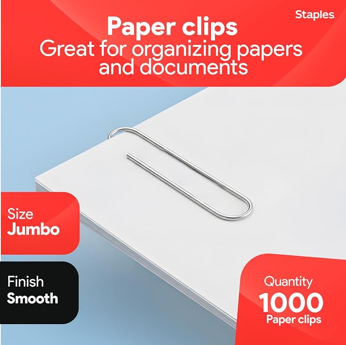 Staples Jumbo Paper Clips, 000 Pack – Large Steel Clips - Image 2