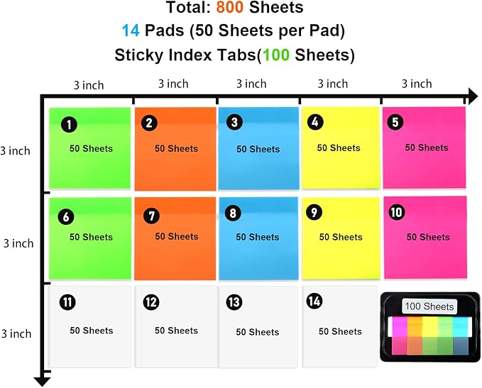800 Sheets Transparent Sticky Notes, 3x3 Inch 14 Pads Self-Adhesive Translucent - Image 2