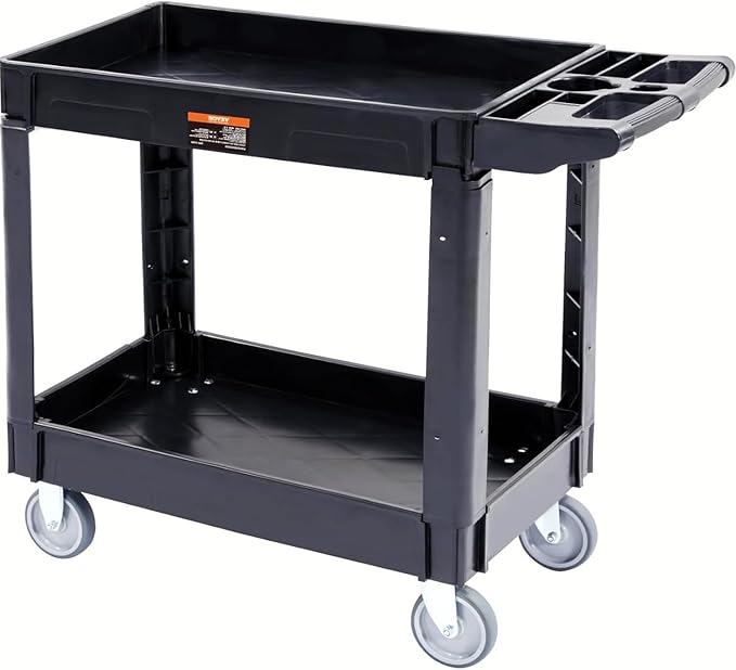 VEVOR Utility Service Cart, 2 Shelf 550LBS Heavy Duty Plastic Rolling Utility by VEVOR