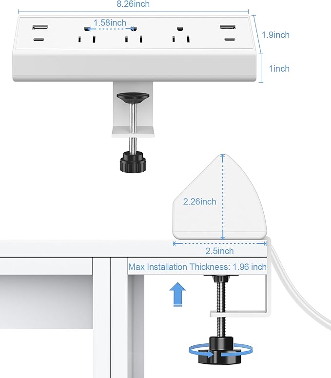 Jgstkcity Desk Clamp Power Strip,40W Total Fast Charging Station,2 PD 20W USB C Ports,Desk Edge Mount Surge Protector for Home, Office,3 Outlets,Fit 1.96" Tabletop Edge,ETL Listed,White-DeskLoop Office