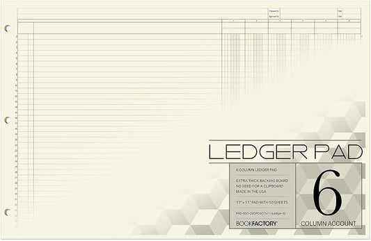 BookFactory Ledger Pad/Large 6 Column Accounting Ledger Columnar Pads by BookFactory