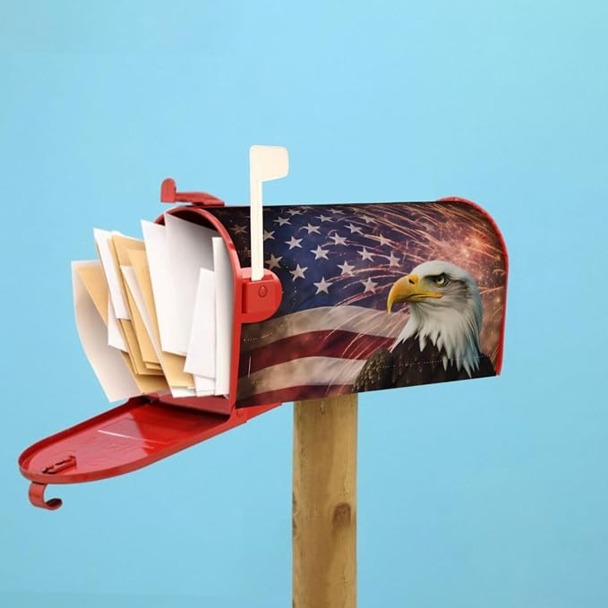 Ouqiuwa American Flag Welcome Magnetic Mailbox Cover, Firework Eagle Mailbox - Image 6