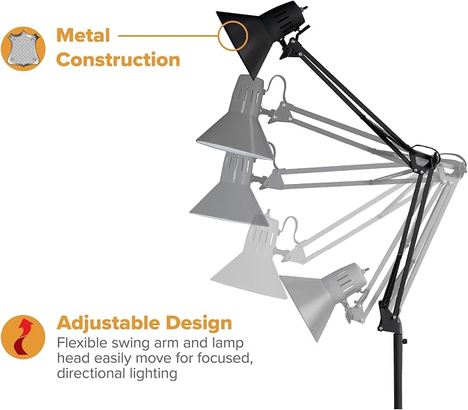 Bostitch Office VLF100F Swing Arm Metal Floor Lamp, Includes Replaceable LED - Image 2