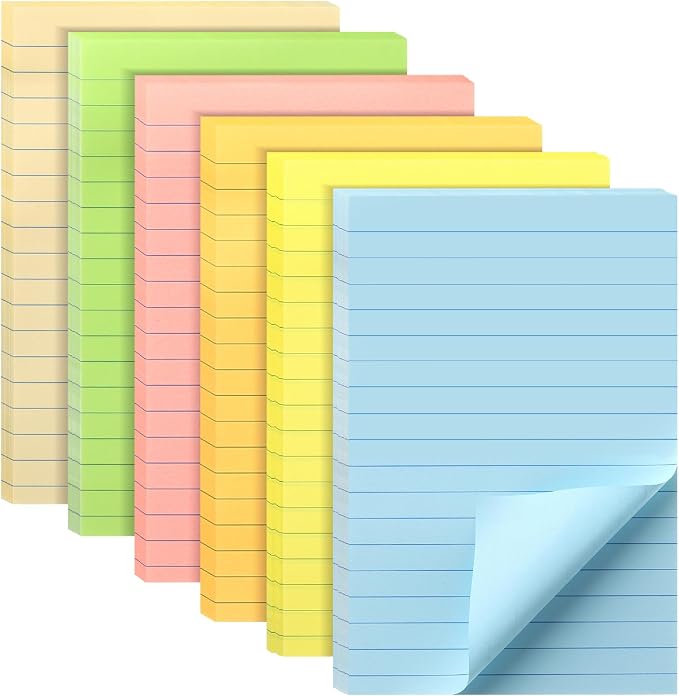 Mr. Pen- Lined Sticky Notes, 6 Pads, 45 Sheets/Pad, Pastel Color | Sticky Notes by MrPen