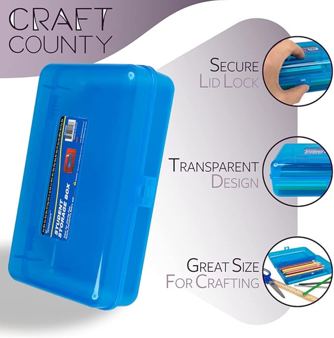 Craft County | Transparent Pencil Box | Colored Utility Box Storage Office Supplies Organizer | Pink-DeskLoop Office