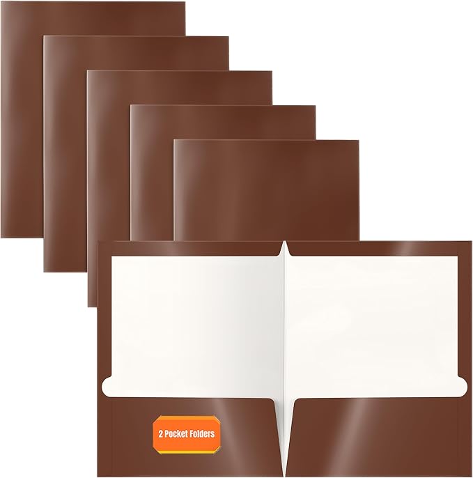 Better Office Products 2 Pocket Glossy Laminated Brown Paper Folders, Box of 25 by BetterOfficeProducts