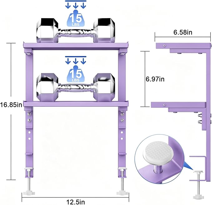 2-Tier Desk Shelf, Expandable Under Desk Storage, Clamp on Desk Shelf, Desktop - Image 2