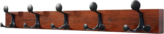 SKOLOO 30-Inch Cherry Wood Coat Rack Wall Mount with 5 Triple Hooks - Ideal for Family Entrances, Classrooms, and Pet Supplies Storage - Perfect Coat Hooks for Wall-DeskLoop Office