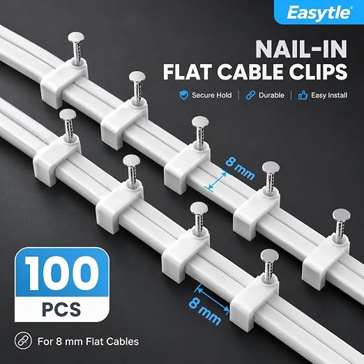 Cable Clips Nail in Cable Clips 100 Pcs 8mm Flat Ethernet Cable Wall Clips - Image 2