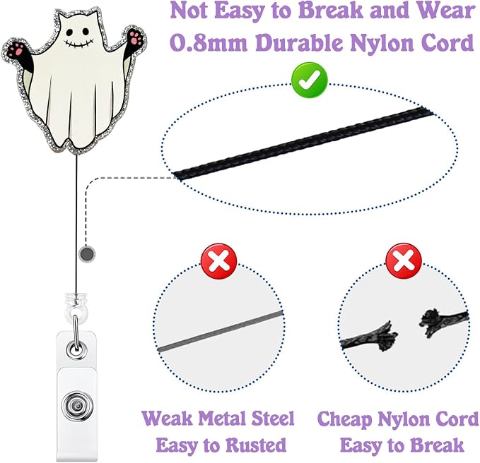 Funny Ghost Cat Halloween Badge Reel Retractable - Image 4