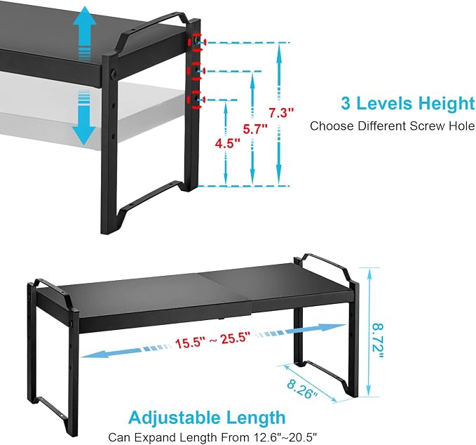 X-cosrack 25.5 Inches 3 Pack Expandable Cabinet Shelves, Stackable Shelf - Image 2