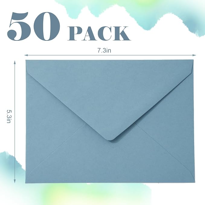Whaline 50Pcs A7 Invitation Envelopes Set Dusty Blue Greeting Card Envelopes - Image 2