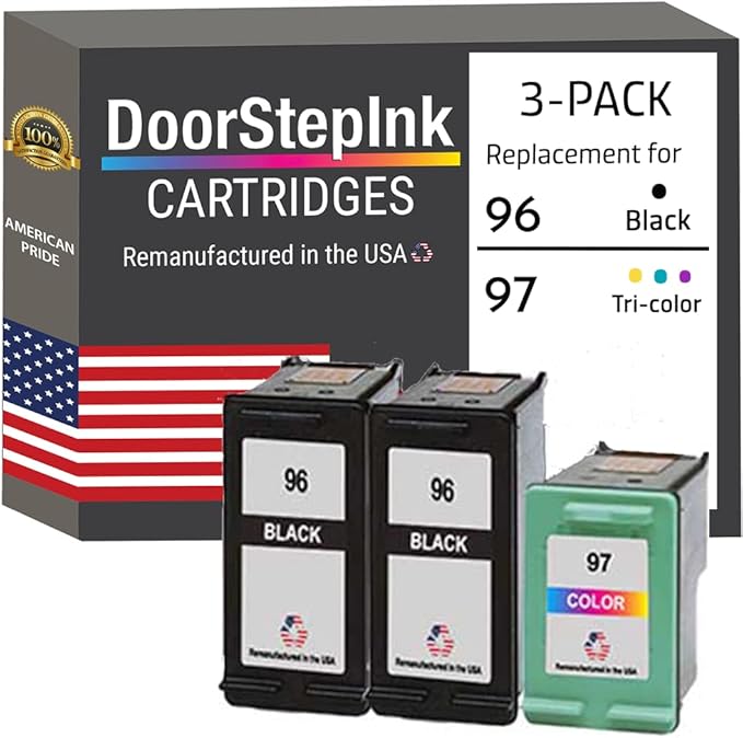 DoorStepInk Remanufactured Ink in The USA Cartridge Replacements for HP 96 2 Black C8767WN 1 Color C9363 for HP DeskJet Series: 5740, 5940, 6520, 6540, 6620, 6830v, 6840, 6940, 6980, 9800-DeskLoop Office