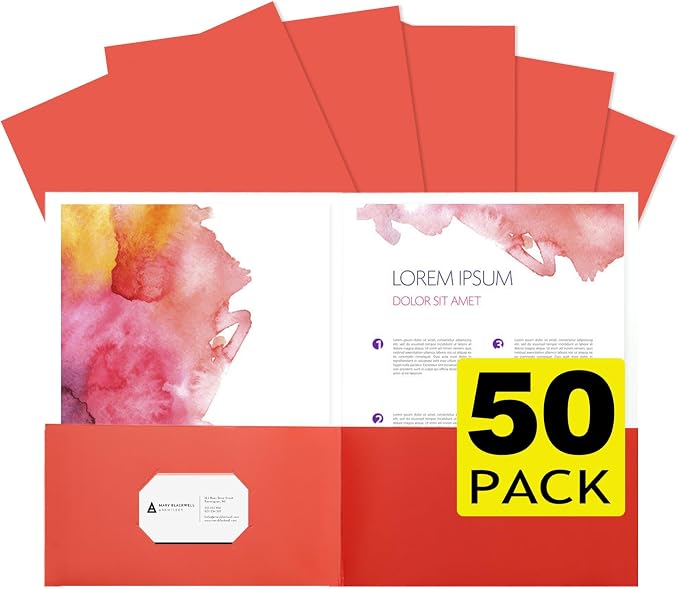 pmybupo 50pcs Red Folders with Two-Pockets Fit Letter Size Paper, Paper File by pmybupo