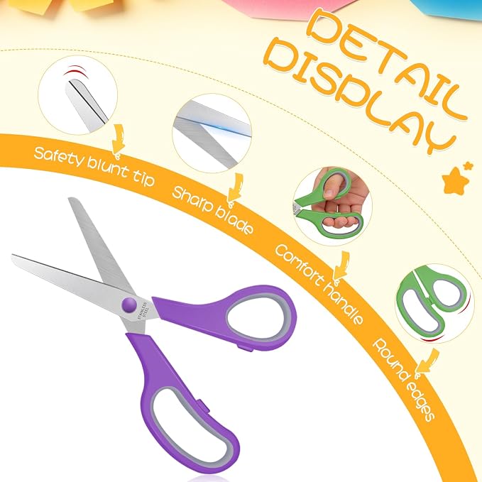 24 Packs 5.5" Kids Small Scissors Set, Blunt Tip Craft Paper Scissors Bulk - Image 4