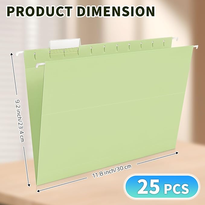 25-Pack Green Hanging File Folders, Letter Size - Image 3