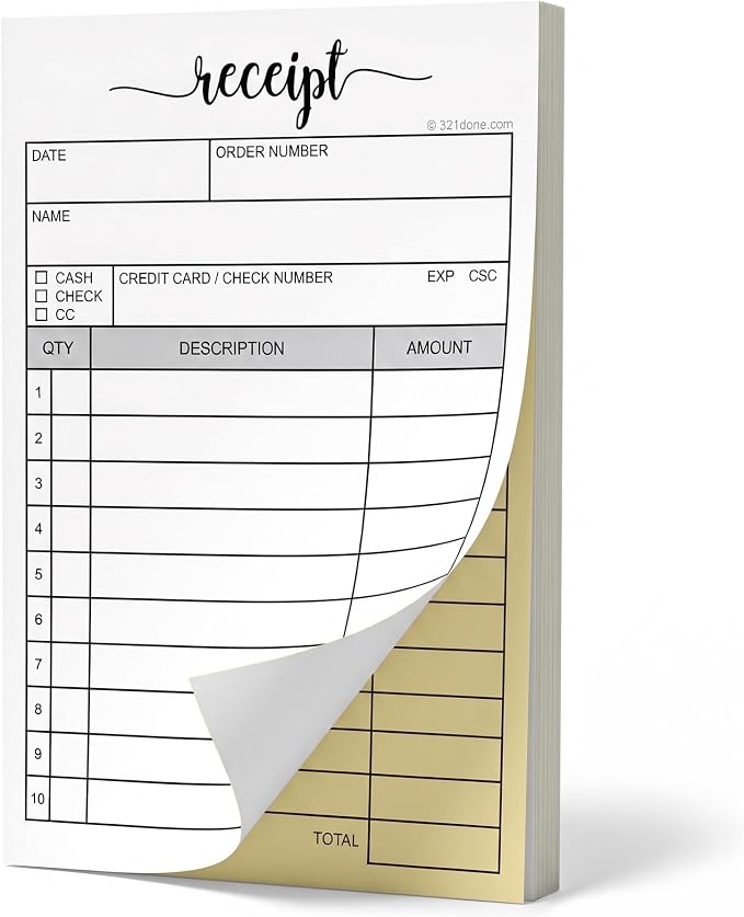 321Done Receipt Book with Carbon Copies by 321Done