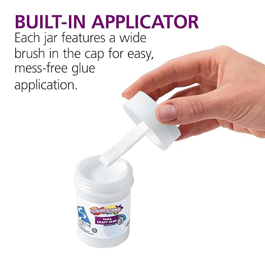 Colorations® Tacky Craft Glue Classroom Pack Jars, Each with Built in Brush Applicator, Set of 12, Each 3oz, Thick & Strong Tacky Glue, Dries Clear, Use at School, Home, Office & Craft Projects-DeskLoop Office