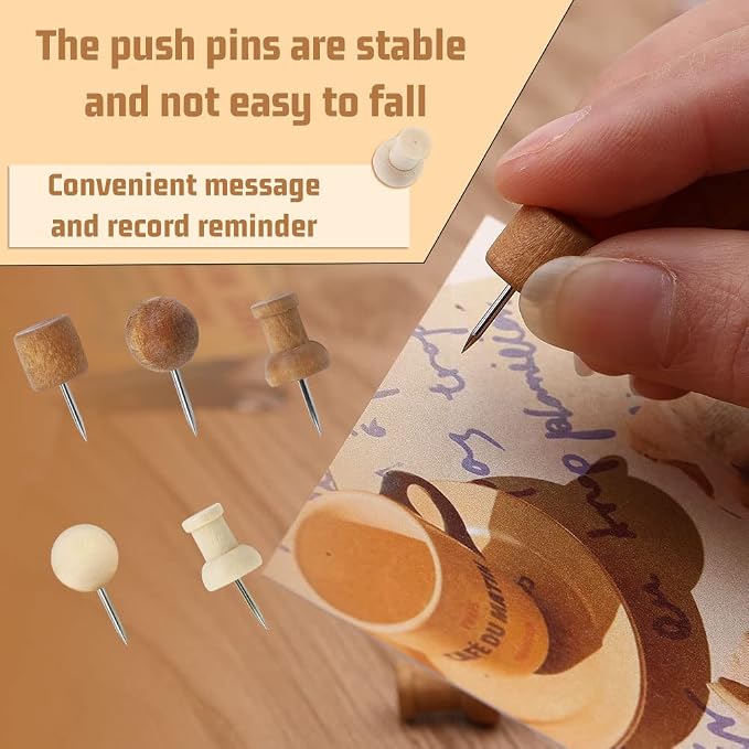 60 Pcs Wood Push Pins Thumb Tacks Walnut Push Pins Cylindrical Push Round Head - Image 5