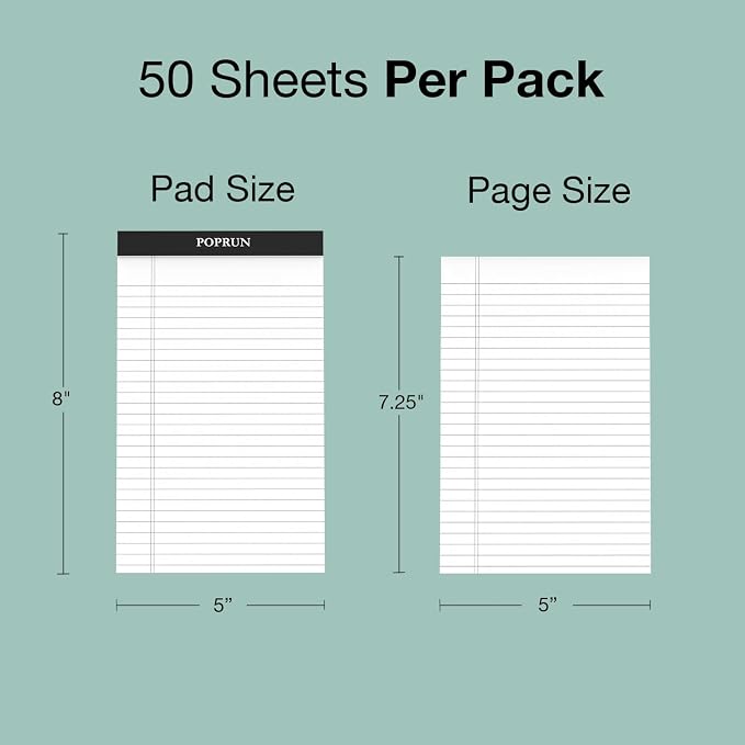 POPRUN Small White Legal Pads 5 x 8 Narrow Ruled, 100GSM Writing Paper Pad - Image 4