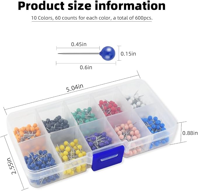 600 Pieces Push Pins Map Pins - Image 2