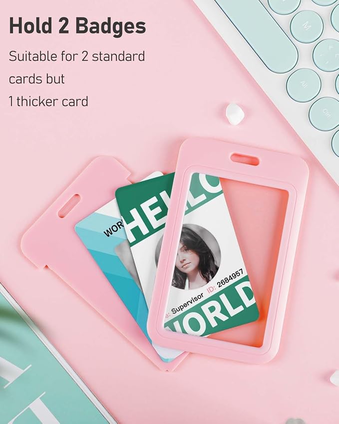 Uniclife 3 Pack Sliding ID Badge Holder Hard Pink Vertical Plastic Card Case - Image 2